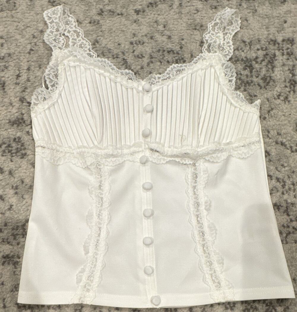 Aéropostale White Solid Lace Trim Button Front Camisole coastal preppy summer XS